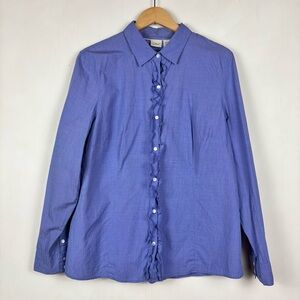 L.L. Bean Women’s Periwinkle Button Front Shirt Ruffles Cotton Preppy XL-Reg